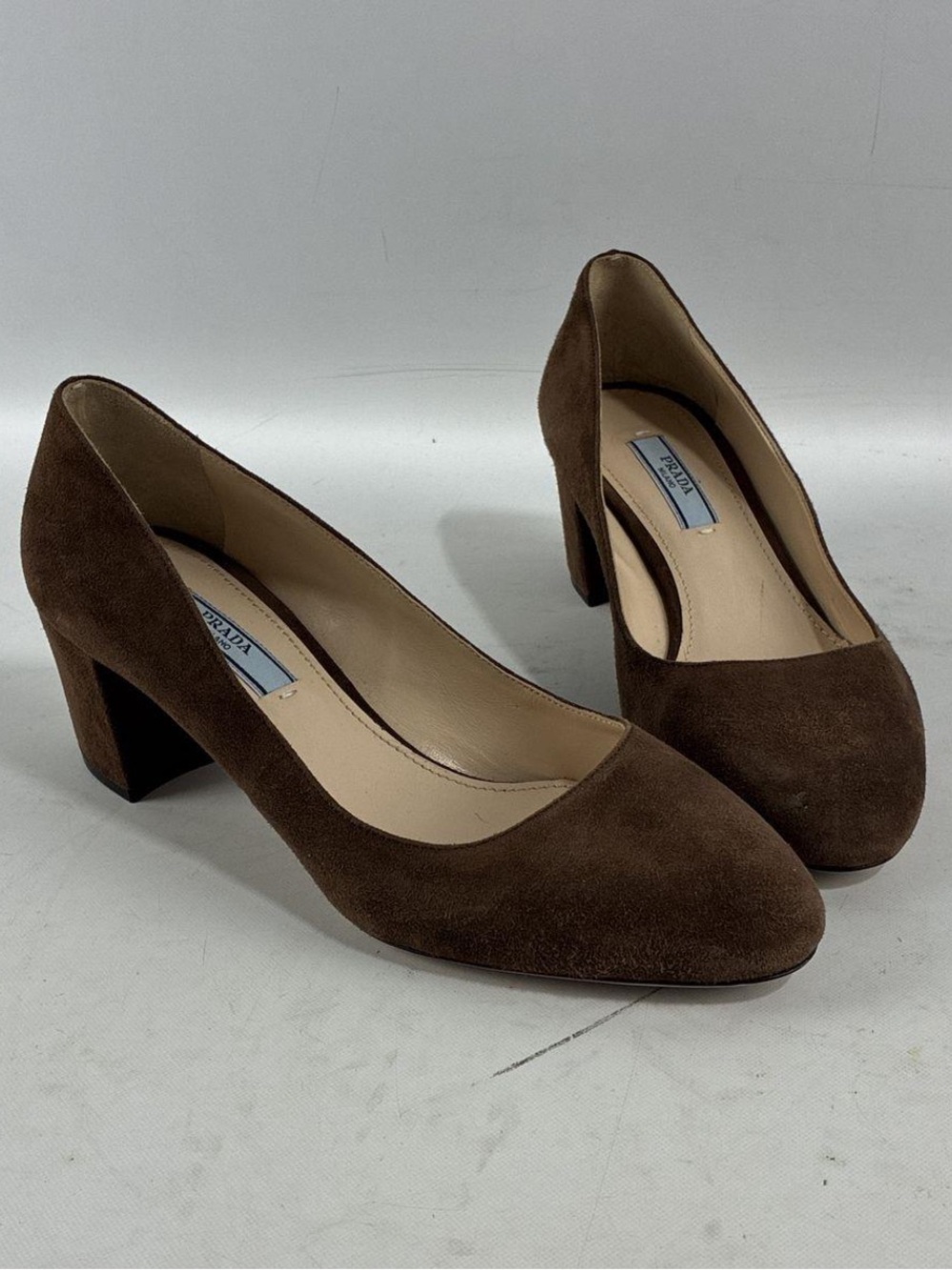 Prada Block Heels in brown suede